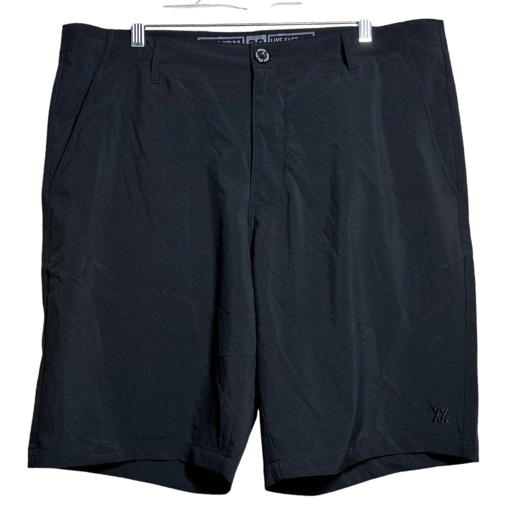 Dixxon Live Fast Forever Mens Black Performance Stretch Shorts Size 38 Active